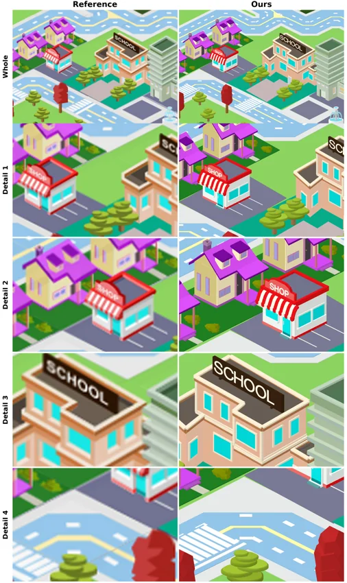 School block. Reference and our reconstruction.