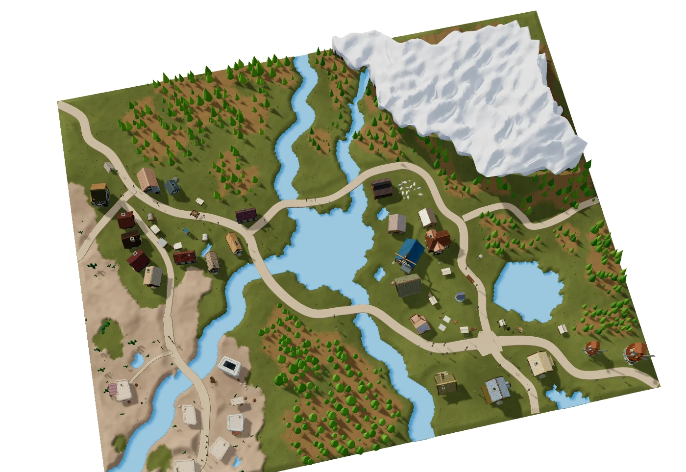 Delivered village from an orbit camera